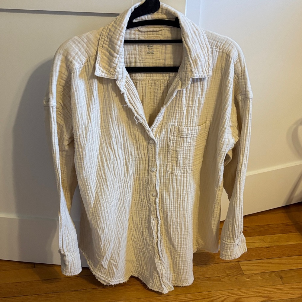 Aerie Gauzy Coverup Shirt Soft Oat XS